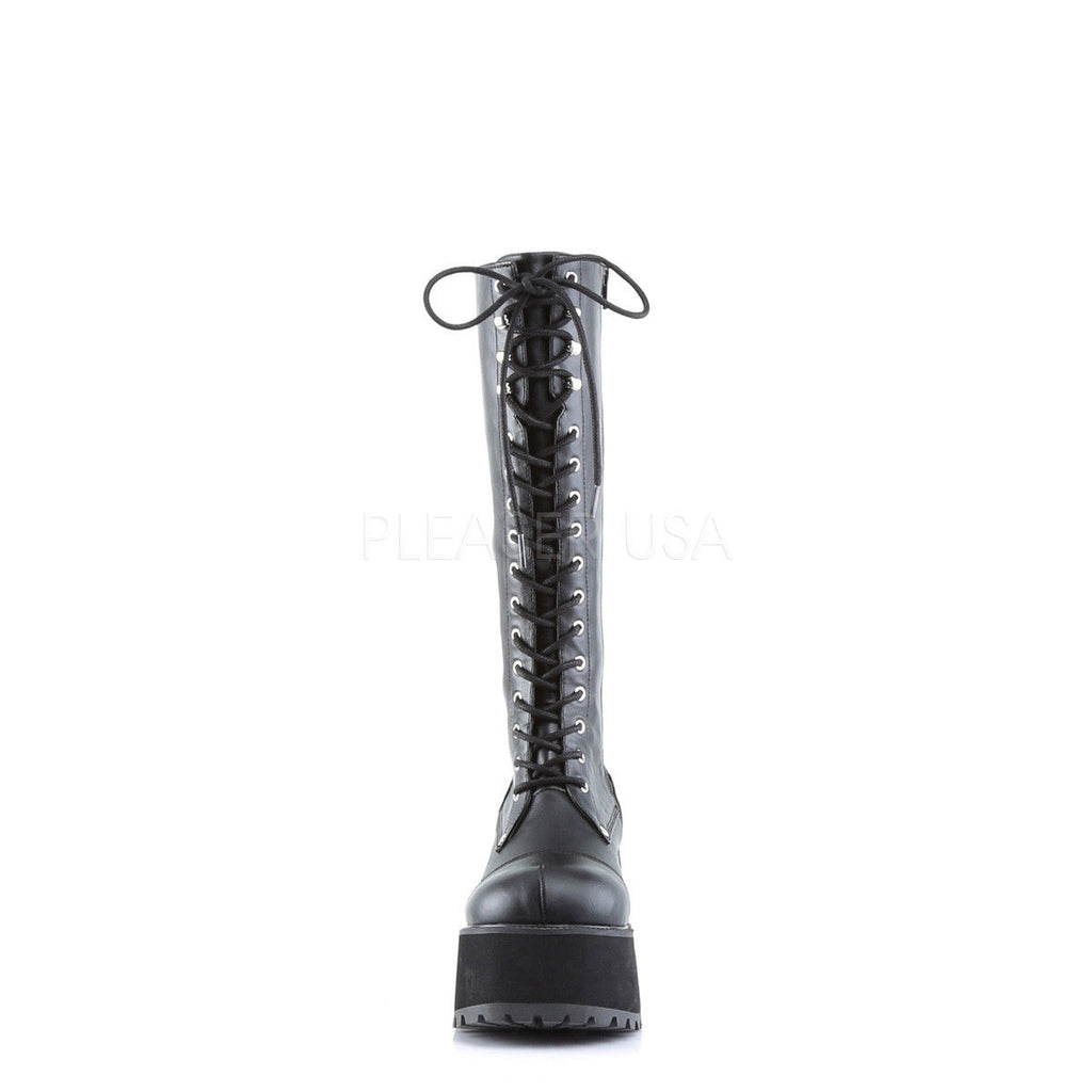 DEMONIA Ranger-302 Goth Punk Men's Unisex Combat Lace Up Zip Platform Knee Boots - A Shoe Addiction
