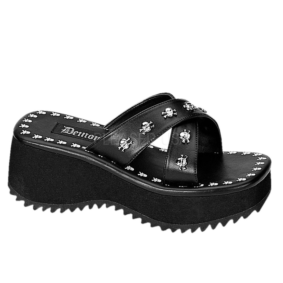 DEMONIA Flip-05 Goth Punk Skulls Studs Slides Slip On Thongs Platforms Sandals - A Shoe Addiction