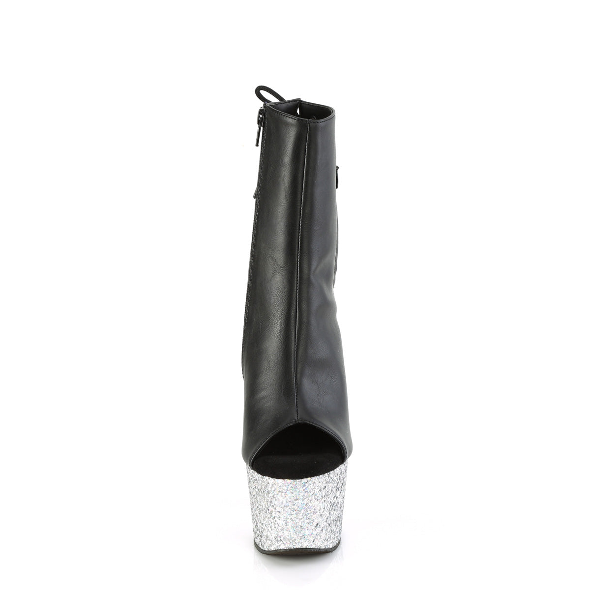 ADORE-1018LG - Black Faux Leather/Silver Multi Glitter Boots