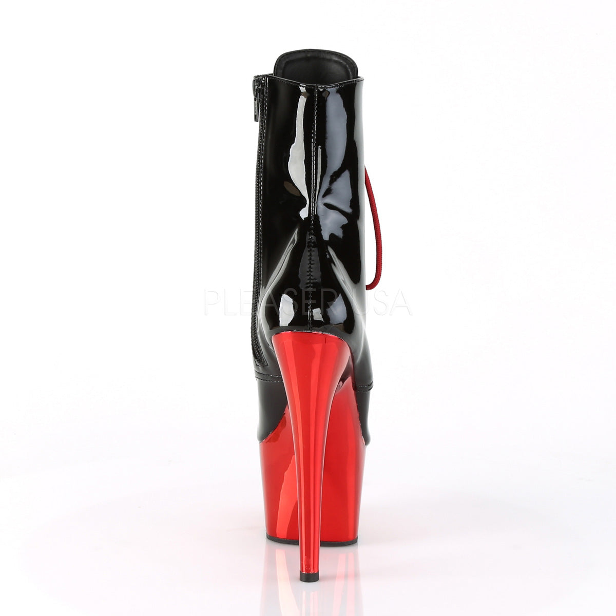PLEASER Adore-1020 Red Rose Gold Chrome Lace Up Zip Ankle Calf 7" Platform Boots - A Shoe Addiction