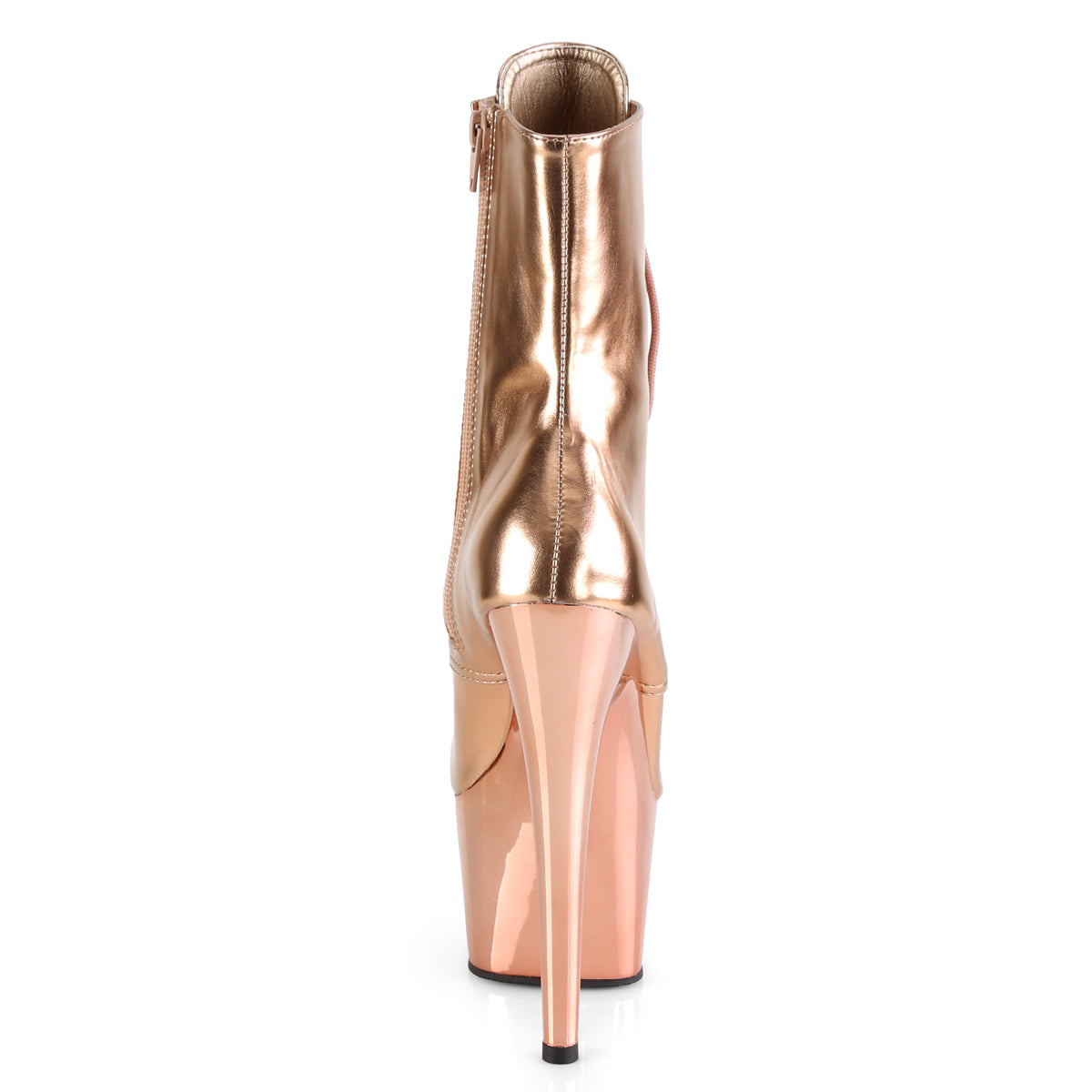 PLEASER Adore-1020 Rose Gold Metallic  Lace Up Zip Ankle Calf 7" Platform Boots - A Shoe Addiction