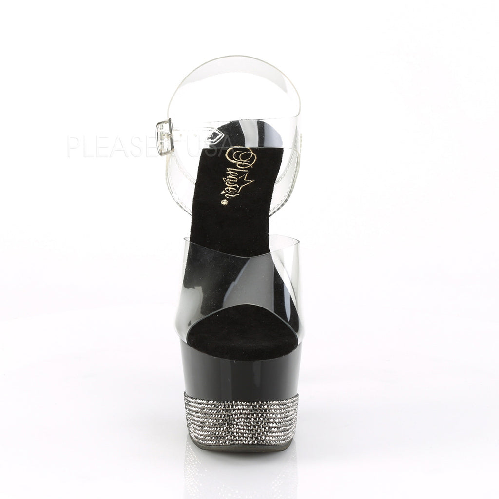 PLEASER Adore-708-3 Clear Black Rhinestone Pole Dancer Club Platforms 7" Heels - A Shoe Addiction