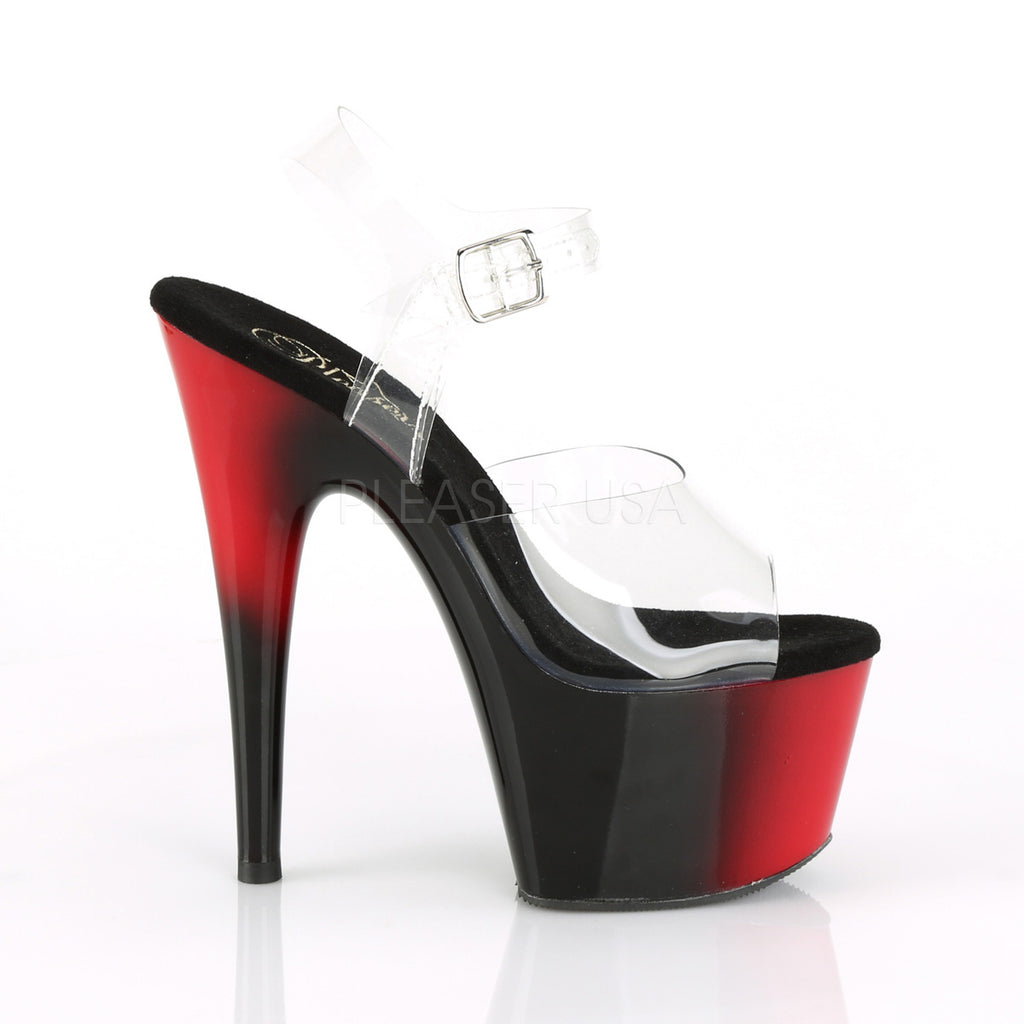 PLEASER Adore-708BR Two 2 Tone Black Red Sandals Club Platforms 7" Inch Heels - A Shoe Addiction
