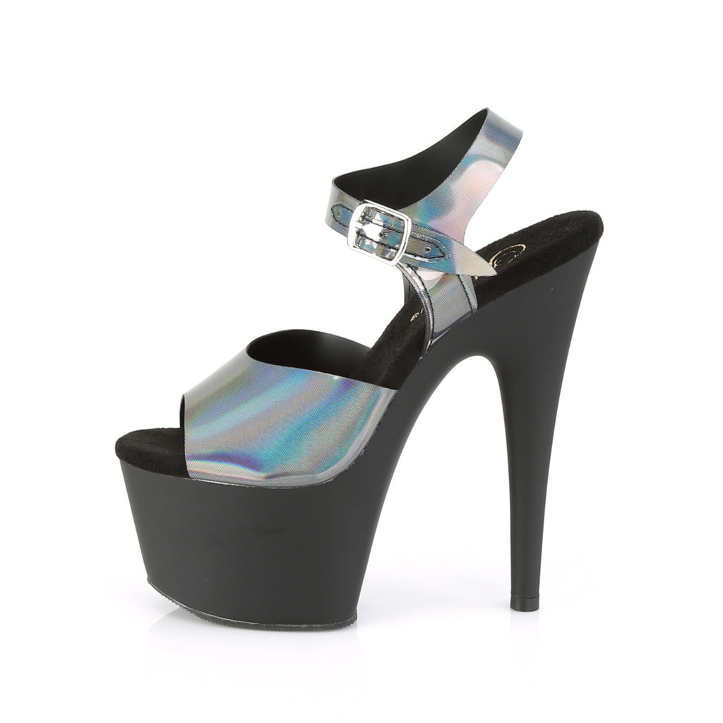 PLEASER Adore-708N-DT Pewter Hologram TPU 7" Ankle Straps Pole Platforms Heels - A Shoe Addiction