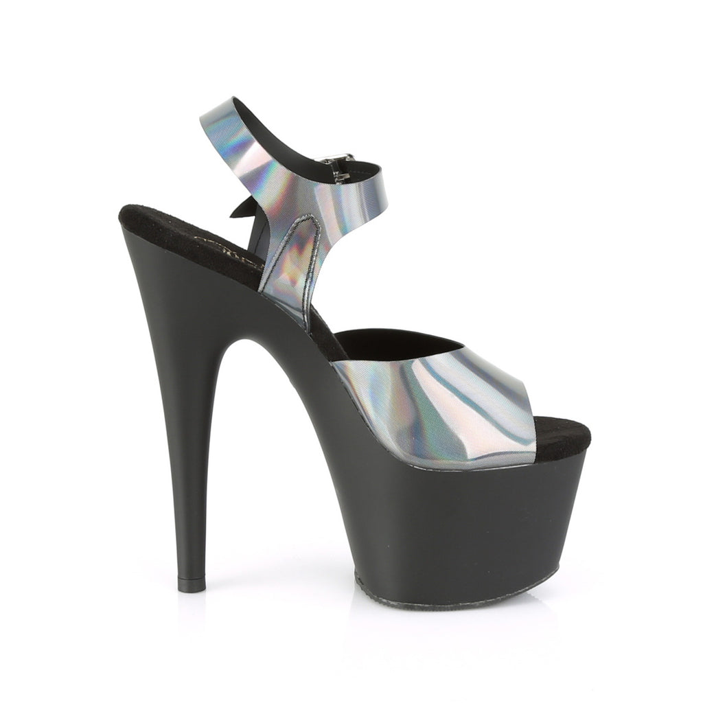 PLEASER Adore-708N-DT Pewter Hologram TPU 7" Ankle Straps Pole Platforms Heels - A Shoe Addiction