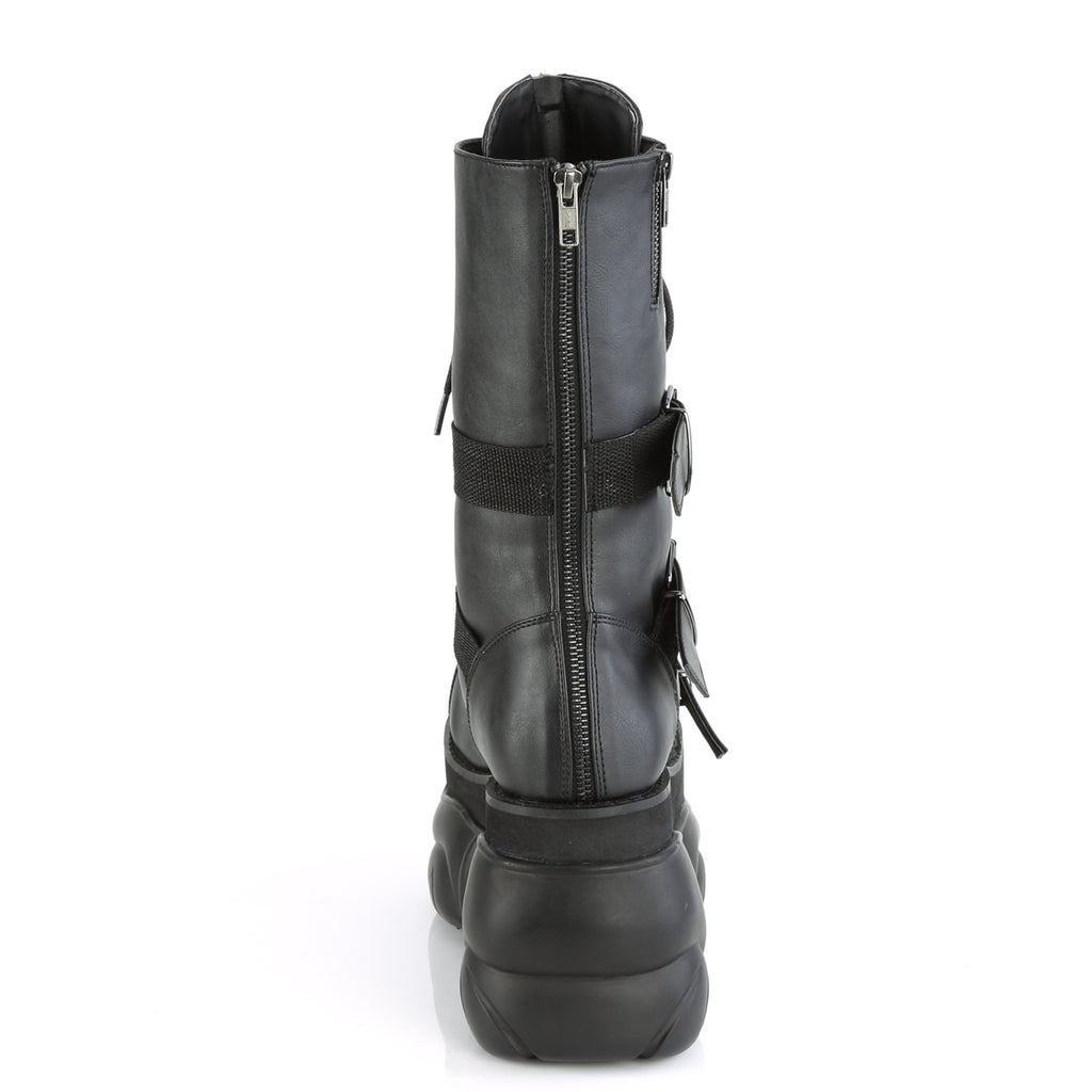 DEMONIA Boxer-230 Men's Unisex Nylon Strap Goth Rocker Cyber Platform Calf Boots - A Shoe Addiction