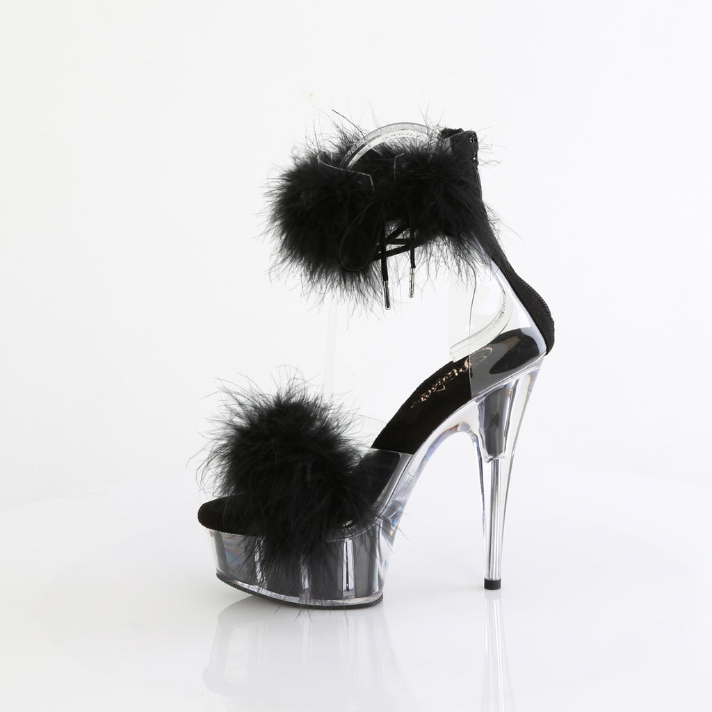 DELIGHT-624F - Clear-Black Marabou Fur Heels