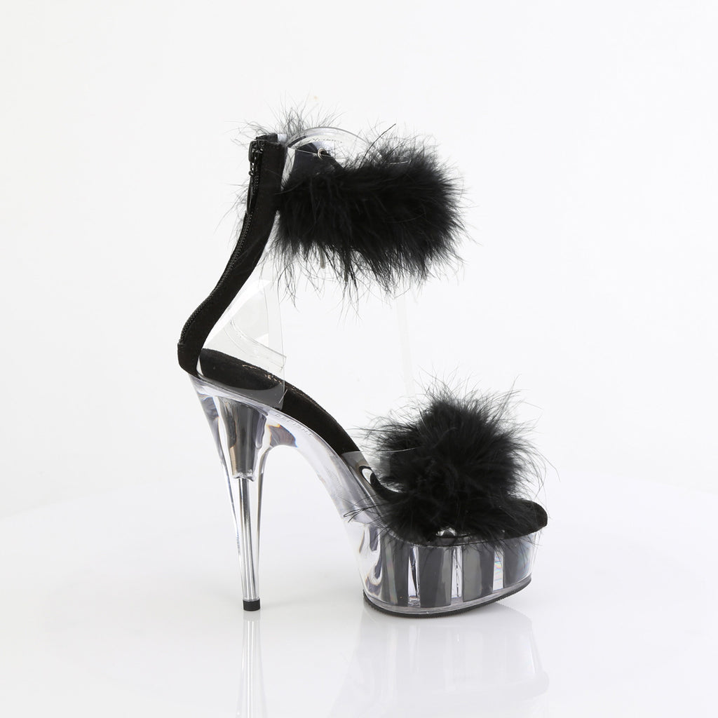 DELIGHT-624F - Clear-Black Marabou Fur Heels