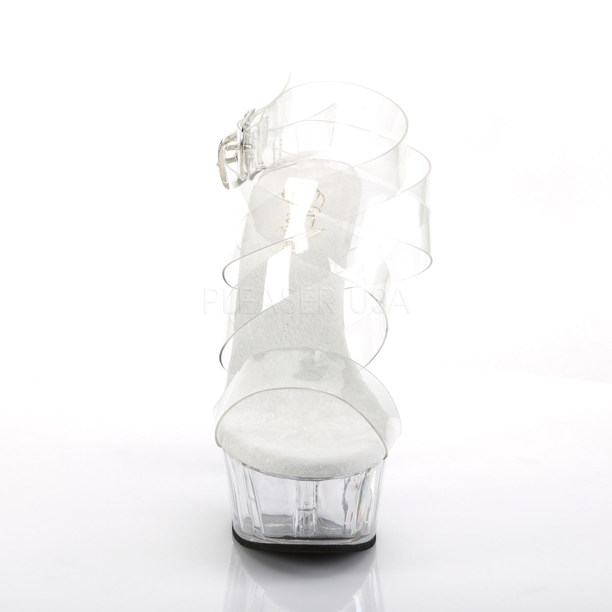 PLEASER Delight-635 Clear Double Criss Cross Strappy Platform Sandals 6" Heels - A Shoe Addiction