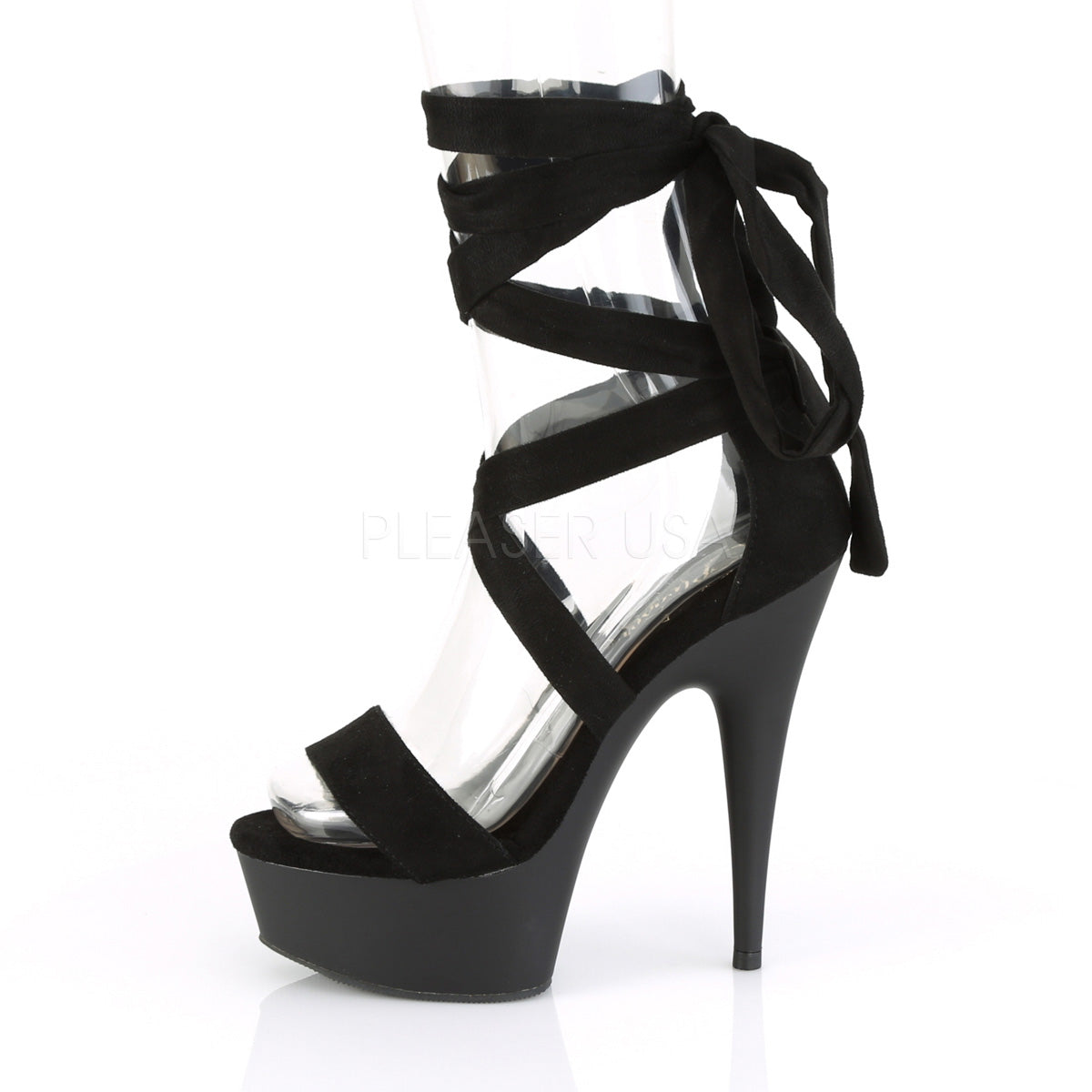 PLEASER Delight-671 Black Faux Suede Criss Cross Strappy Tie Up Sandals 6" Heels - A Shoe Addiction