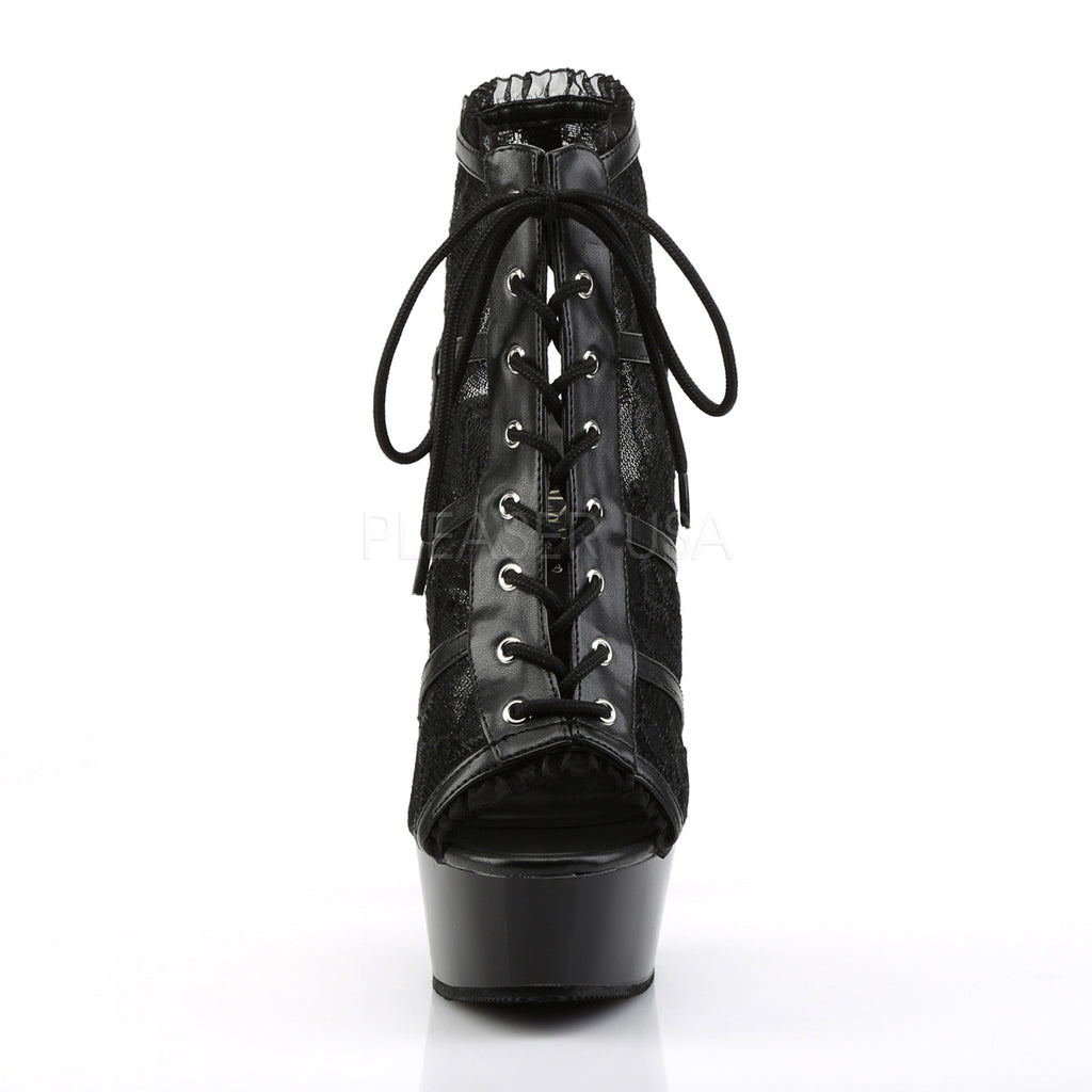 PLEASER Delight-696LC Black Lace Goth Sexy Platform Booties Open Toe 6" Heels - A Shoe Addiction