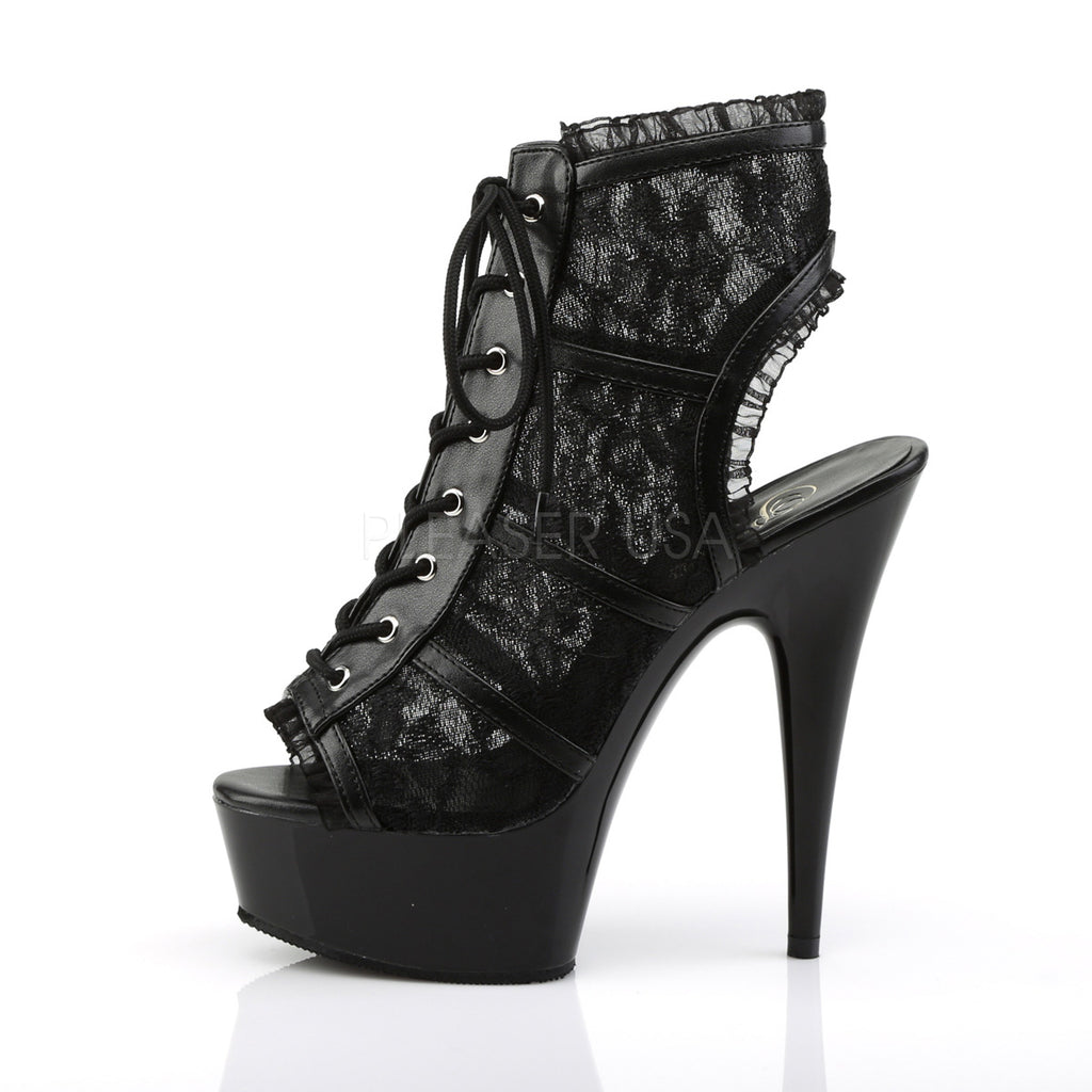 PLEASER Delight-696LC Black Lace Goth Sexy Platform Booties Open Toe 6" Heels - A Shoe Addiction