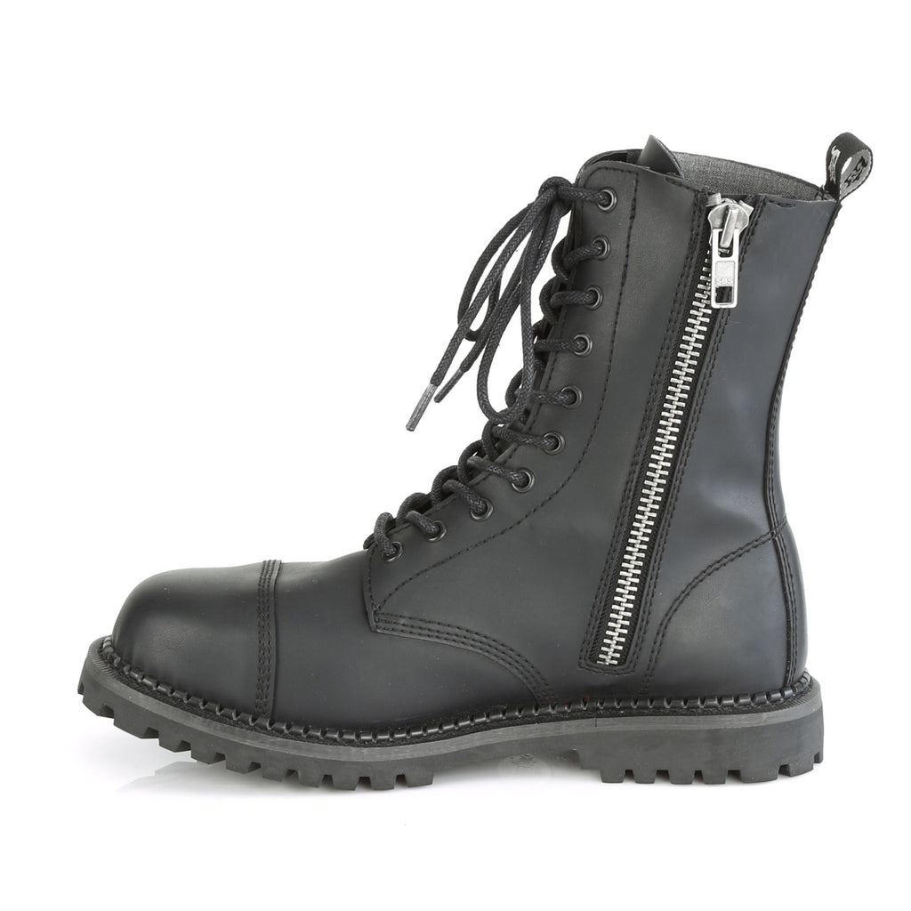 DEMONIA Riot-10 Faux Vegan Leather Mens Unisex Goth Rocker Biker Combat Boots - A Shoe Addiction