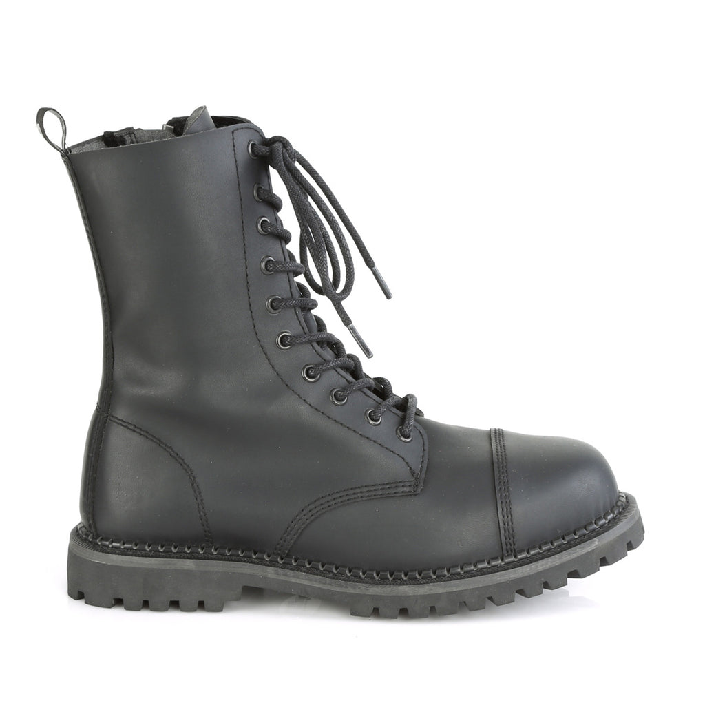 DEMONIA Riot-10 Faux Vegan Leather Mens Unisex Goth Rocker Biker Combat Boots - A Shoe Addiction
