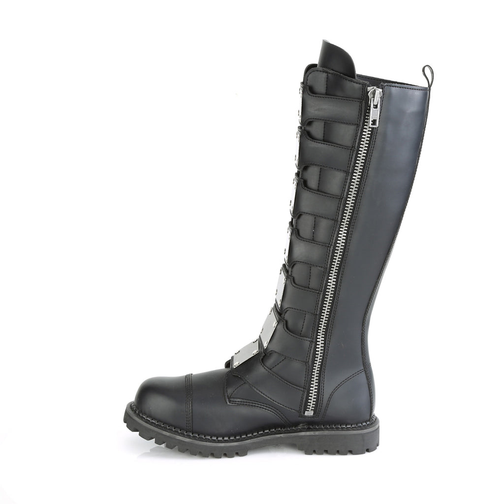 DEMONIA Riot-21MP Black Real Leather Mens Unisex Goth Rocker Biker Combat Boots - A Shoe Addiction