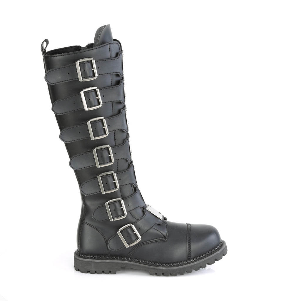 DEMONIA Riot-21MP Faux Vegan Leather Mens Unisex Goth Rocker Biker Combat Boots - A Shoe Addiction