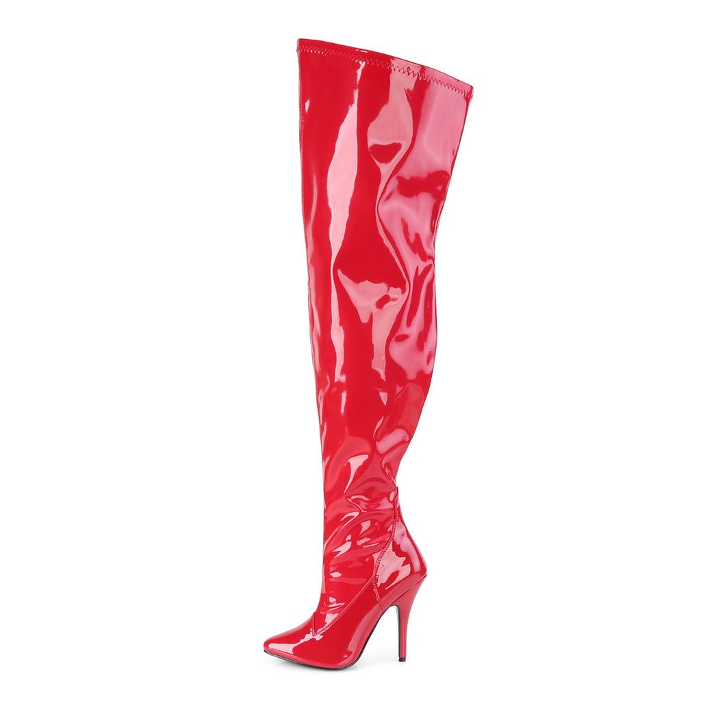 SEDUCE-3000WC - Red Stretch Patent Wide Calf Boots