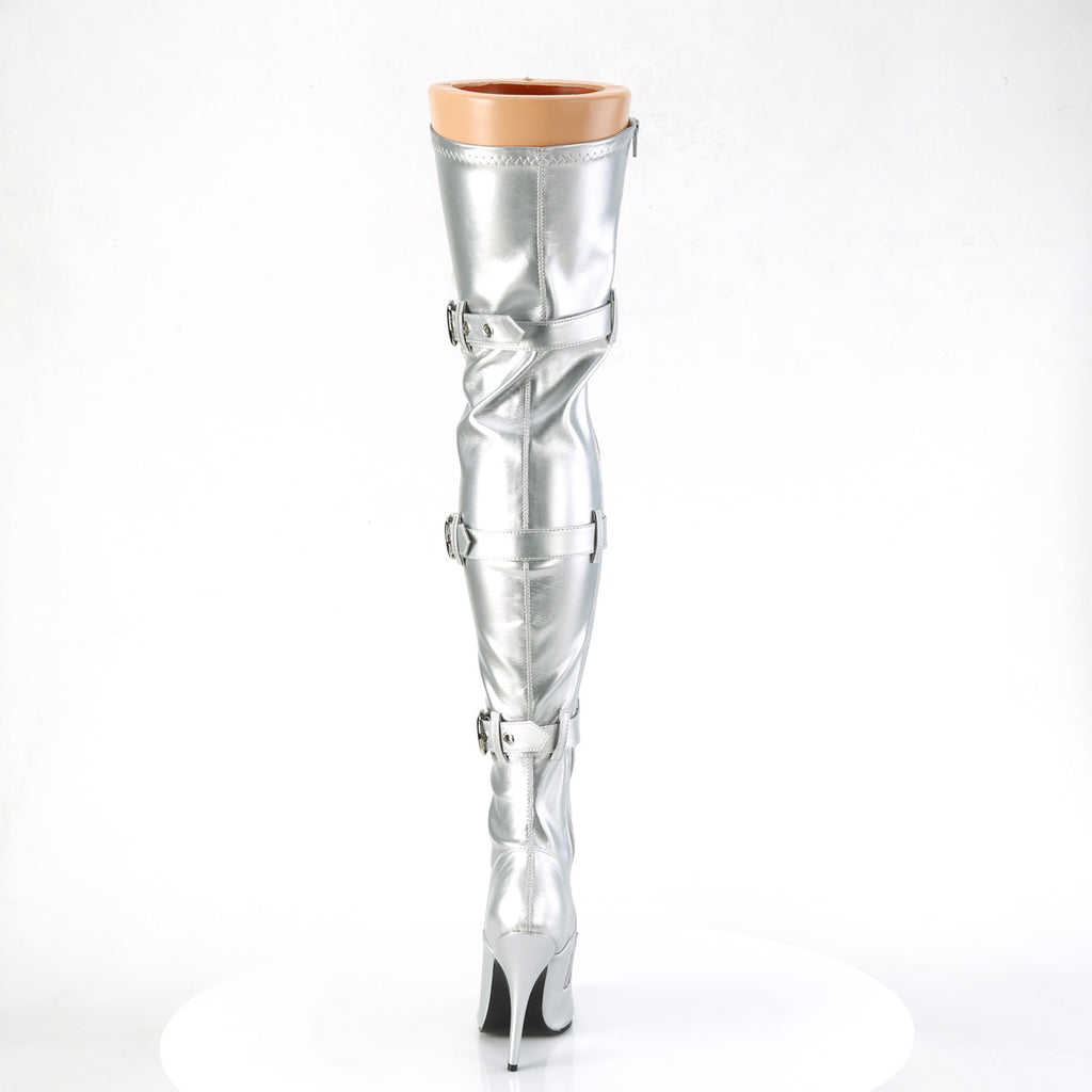 SEDUCE-3028 - Silver Stretch Metallic Pu Thigh Boots
