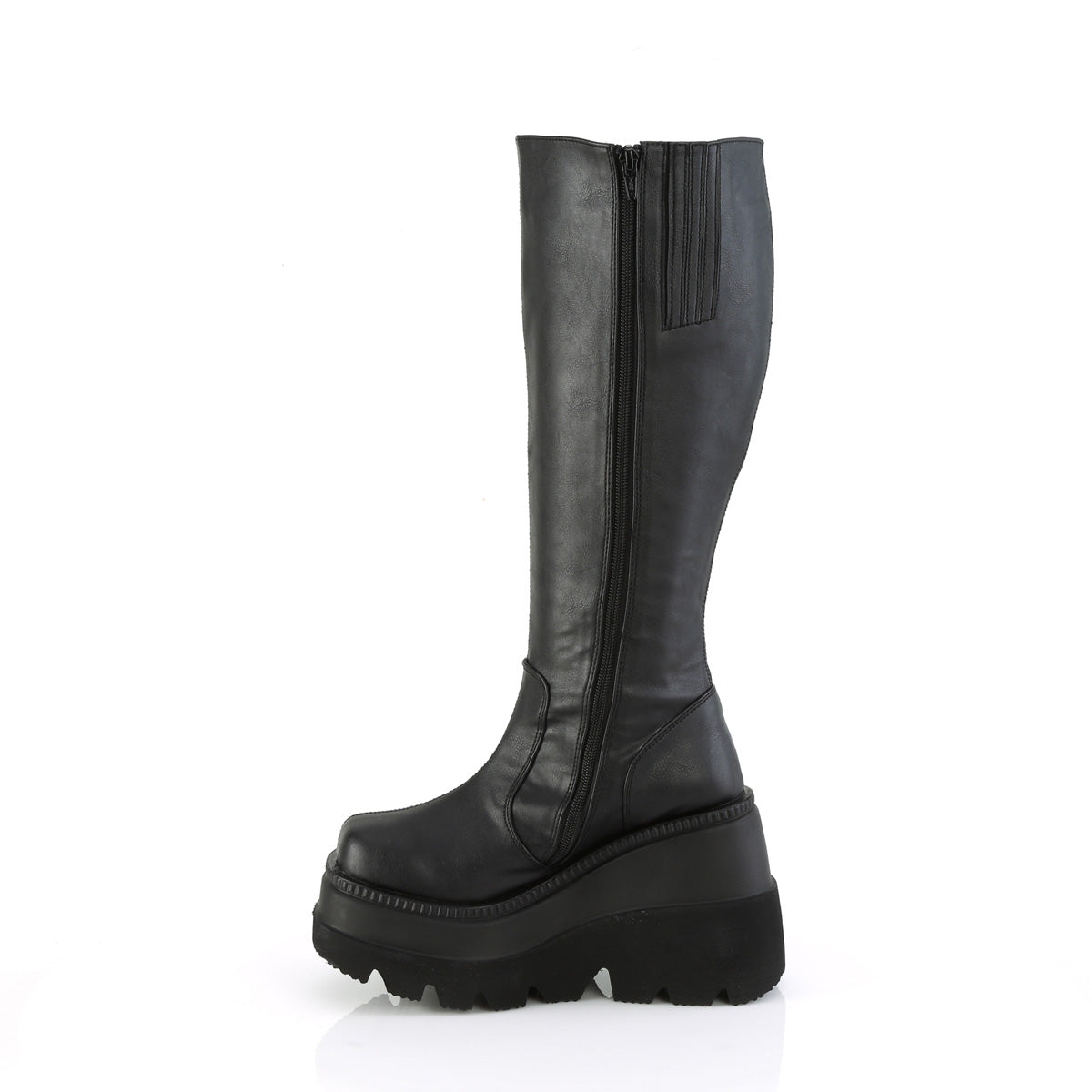 SHAKER-100WC - Black Vegan Leather Wide Calf Boots