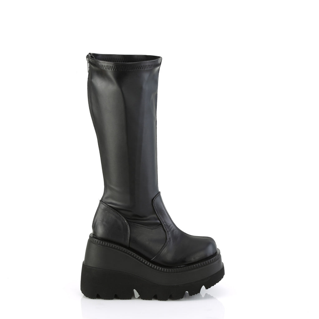SHAKER-65WC - Black Stretch Vegan Leather Wide Calf Boots