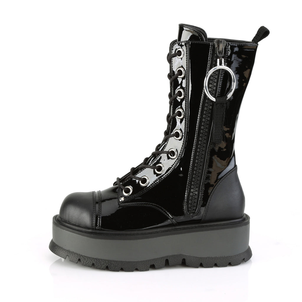 SLACKER-220 - Black Patent-Vegan Leather Boots