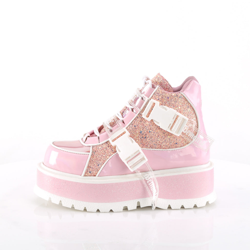 SLACKER-50 - Baby Pink Holographic Patent-Multi Glitter Boots