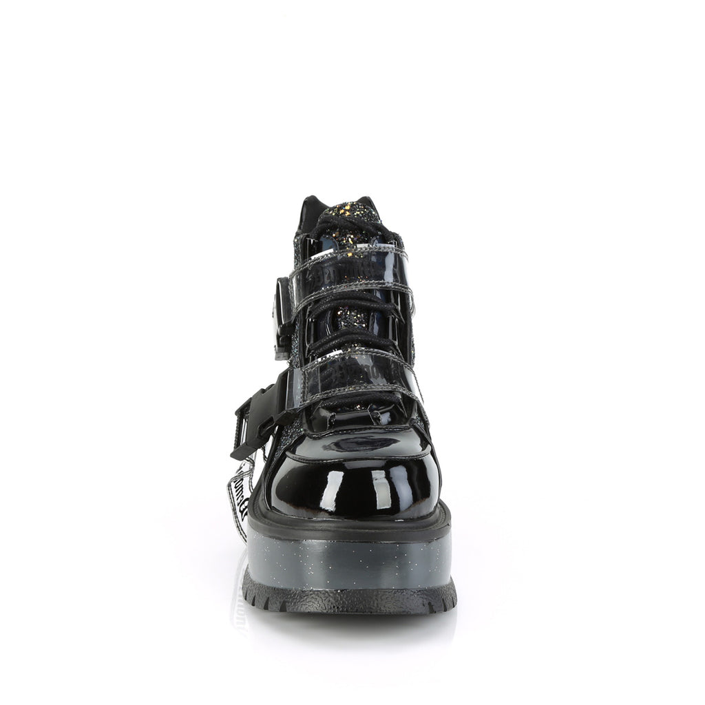 SLACKER-50 - Black Patent-Multi Glitter Boots