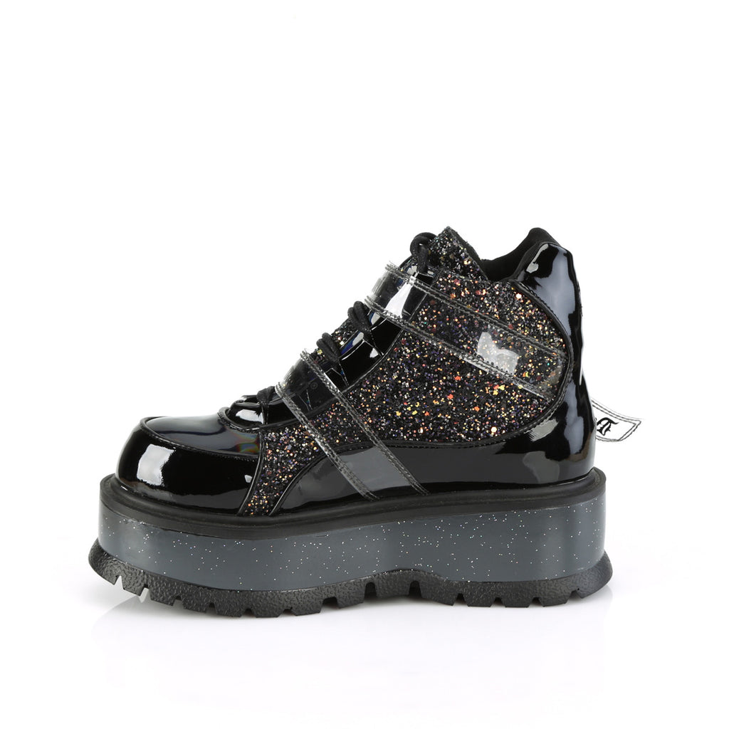 SLACKER-50 - Black Patent-Multi Glitter Boots