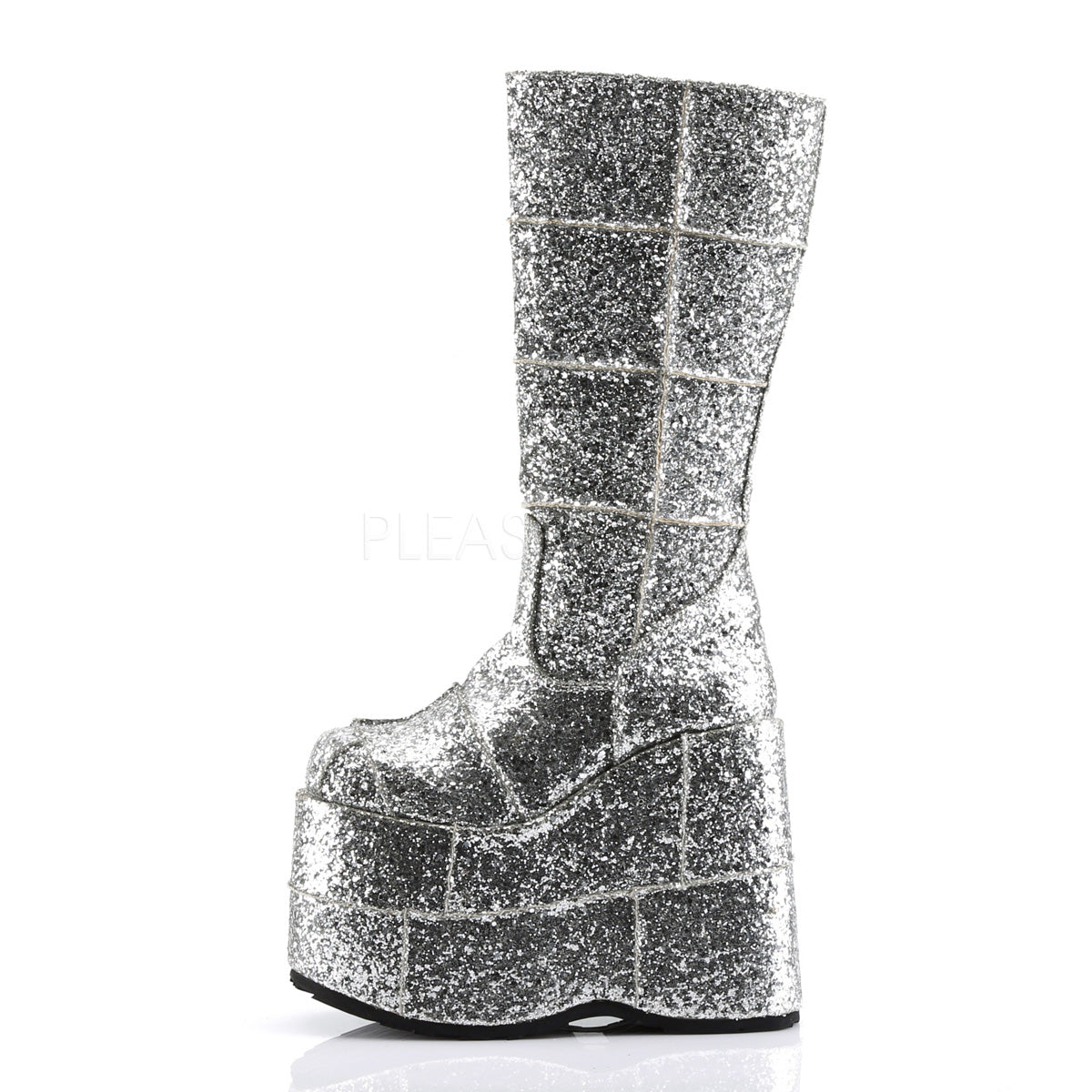 DEMONIA Stack-301G Glitter Men's Unisex Goth Punk Cyber 7" Platform Knee Boots - A Shoe Addiction