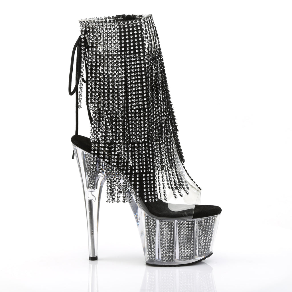 ADORE-1017SRS - Clear-Black Rhinestones/Black SRS Boots