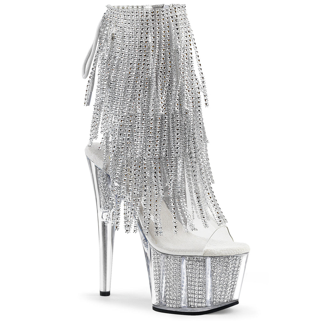 ADORE-1017SRS - Clear-Silver Rhinestones/Silver SRS Boots