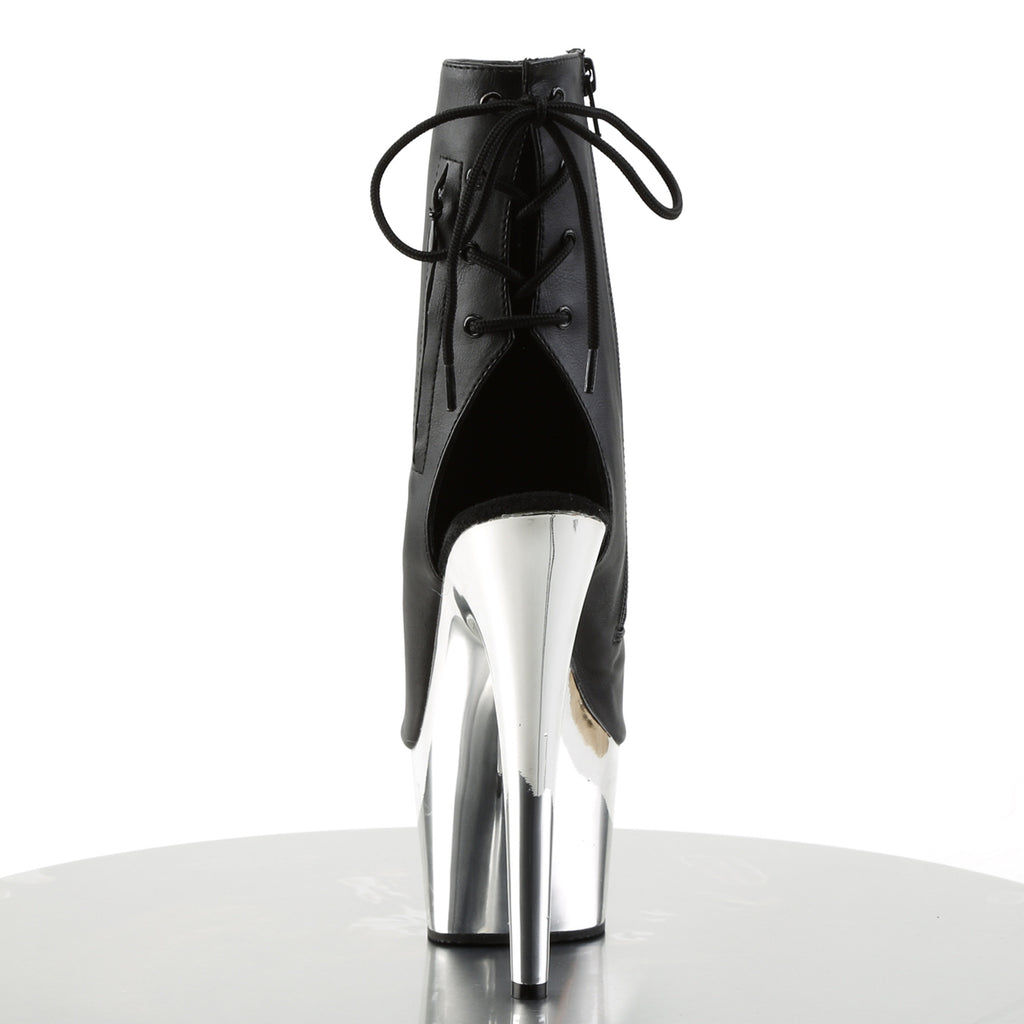 ADORE-1018 - Black Faux Leather/Silver Chrome Boots