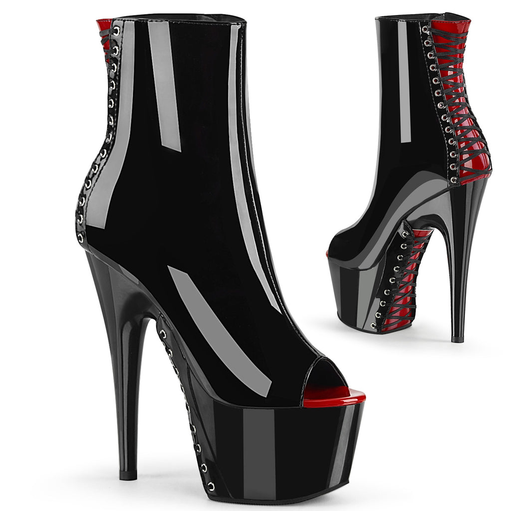 PLEASER Adore-1025 Sexy Black Red Corset Style Laces Goth Peep Toe Ankle Boots - A Shoe Addiction