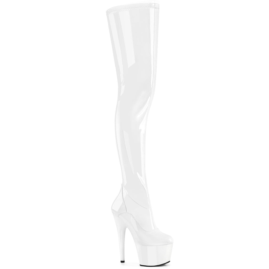 ADORE-4000 - White Stretch Patent Crotch Boots