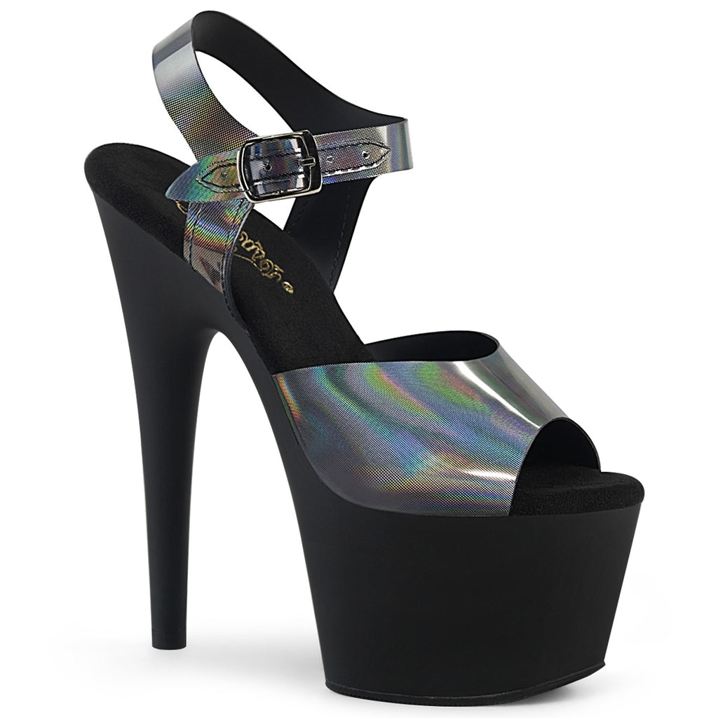 PLEASER Adore-708N-DT Pewter Hologram TPU 7" Ankle Straps Pole Platforms Heels - A Shoe Addiction