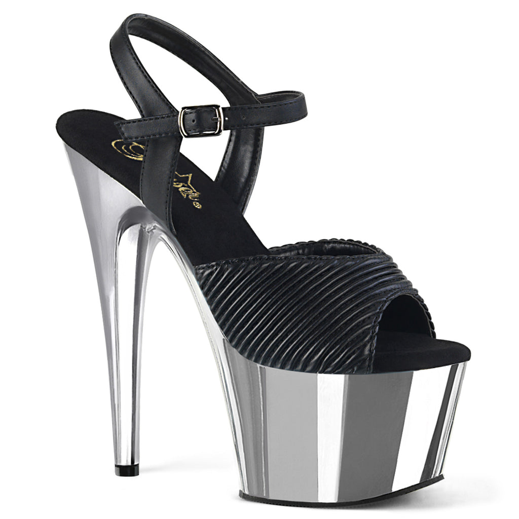 ADORE-709-Blk Quilted Faux Leather/Slv Chrome