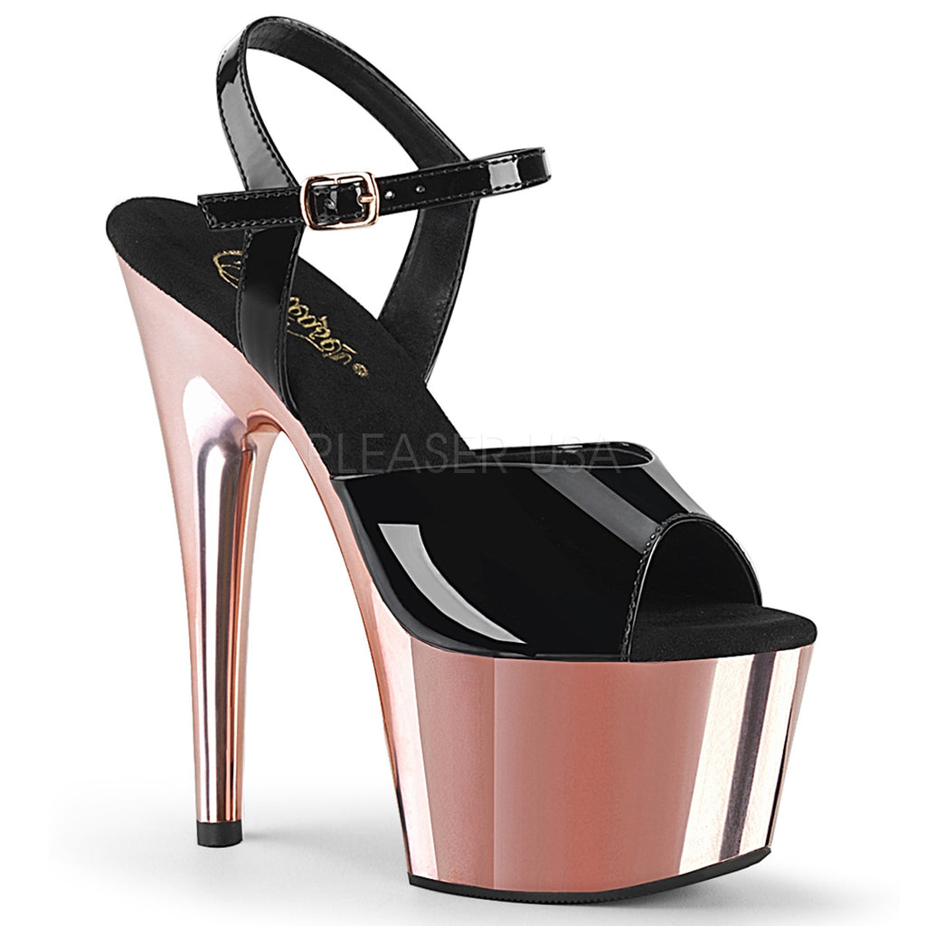 PLEASER Adore-709 Rose Gold Chrome Strap Stripper Pole Dancer Platforms 7" Heels - A Shoe Addiction