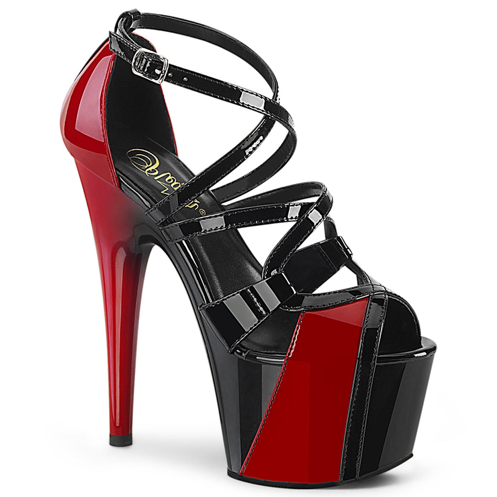 PLEASER Adore-764 Black Red Two Tone Criss Cross Straps Pole Club Platform Heels - A Shoe Addiction