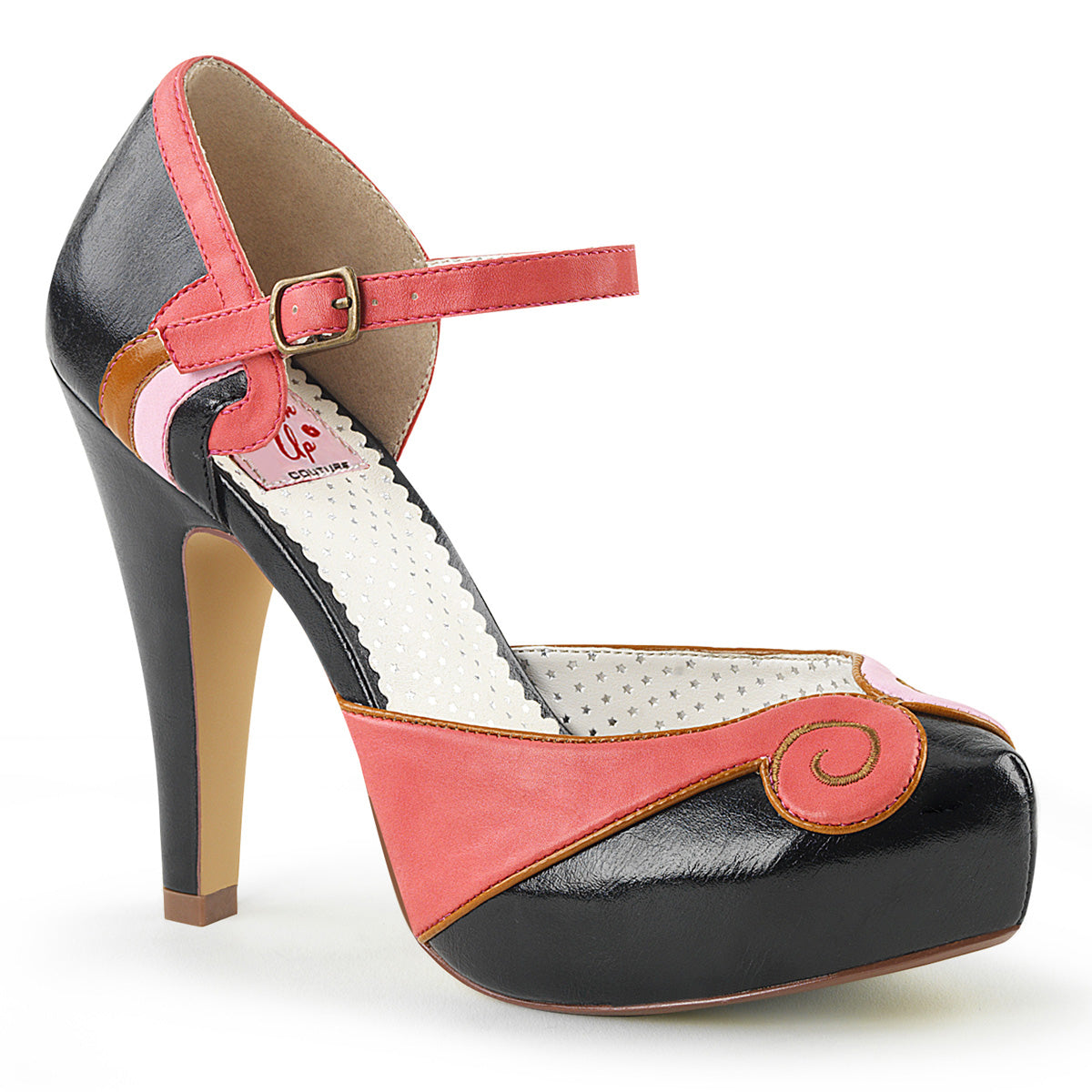 BETTIE-17 - Coral-Blk Faux Leather