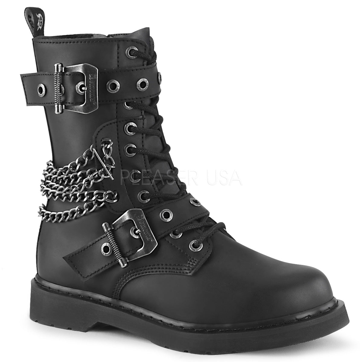 Bolt Mens Black Combat Mid-Calf Boot - Vegan Leather Combat Boots