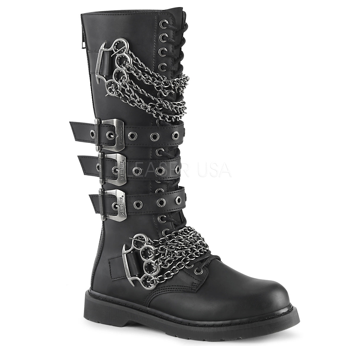 DEMONIA Bolt-450 Vegan Leather Mens Unisex Goth Rocker Biker Combat Boots - A Shoe Addiction