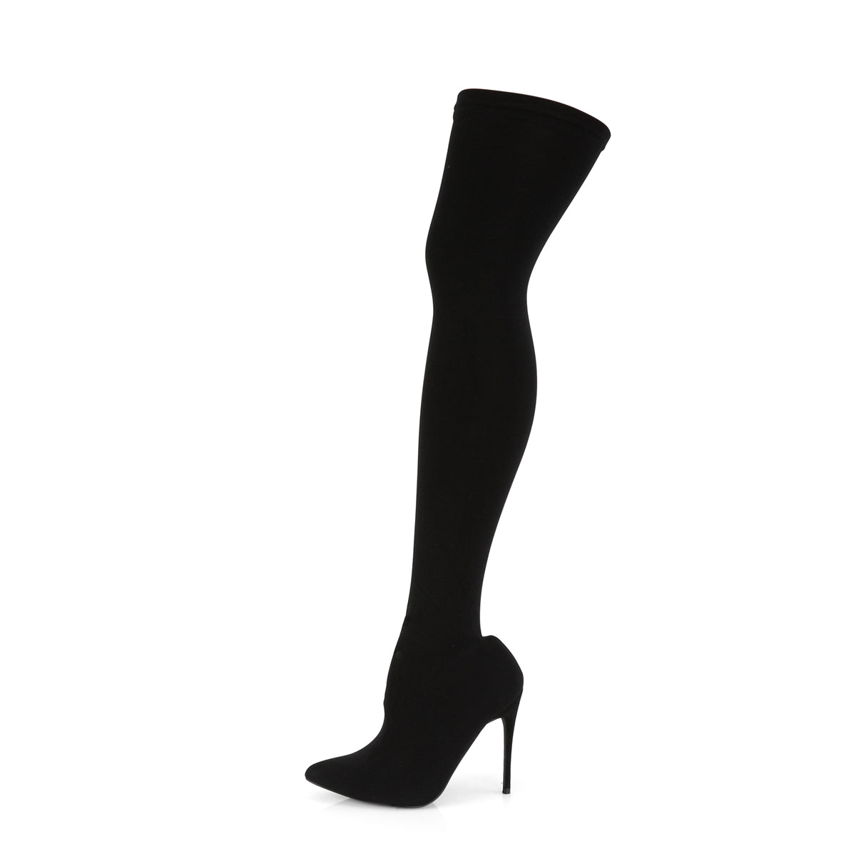 PLEASER Courtly-3005 Sexy Black Nylon Stretch Pull On 5" Heels Thigh High Boots - A Shoe Addiction Australia