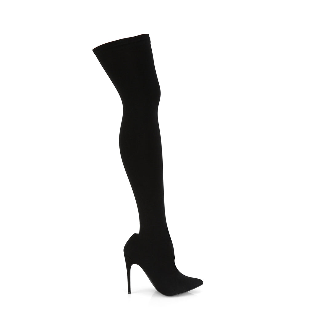 PLEASER Courtly-3005 Sexy Black Nylon Stretch Pull On 5" Heels Thigh High Boots - A Shoe Addiction Australia