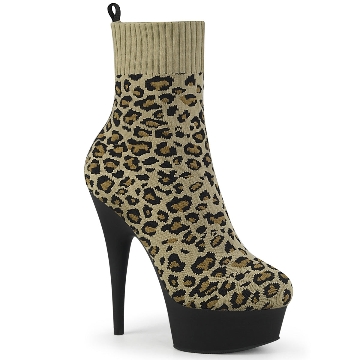 DELIGHT-1002LP - Tan Str. Leopard Print Fabric/Blk Matte