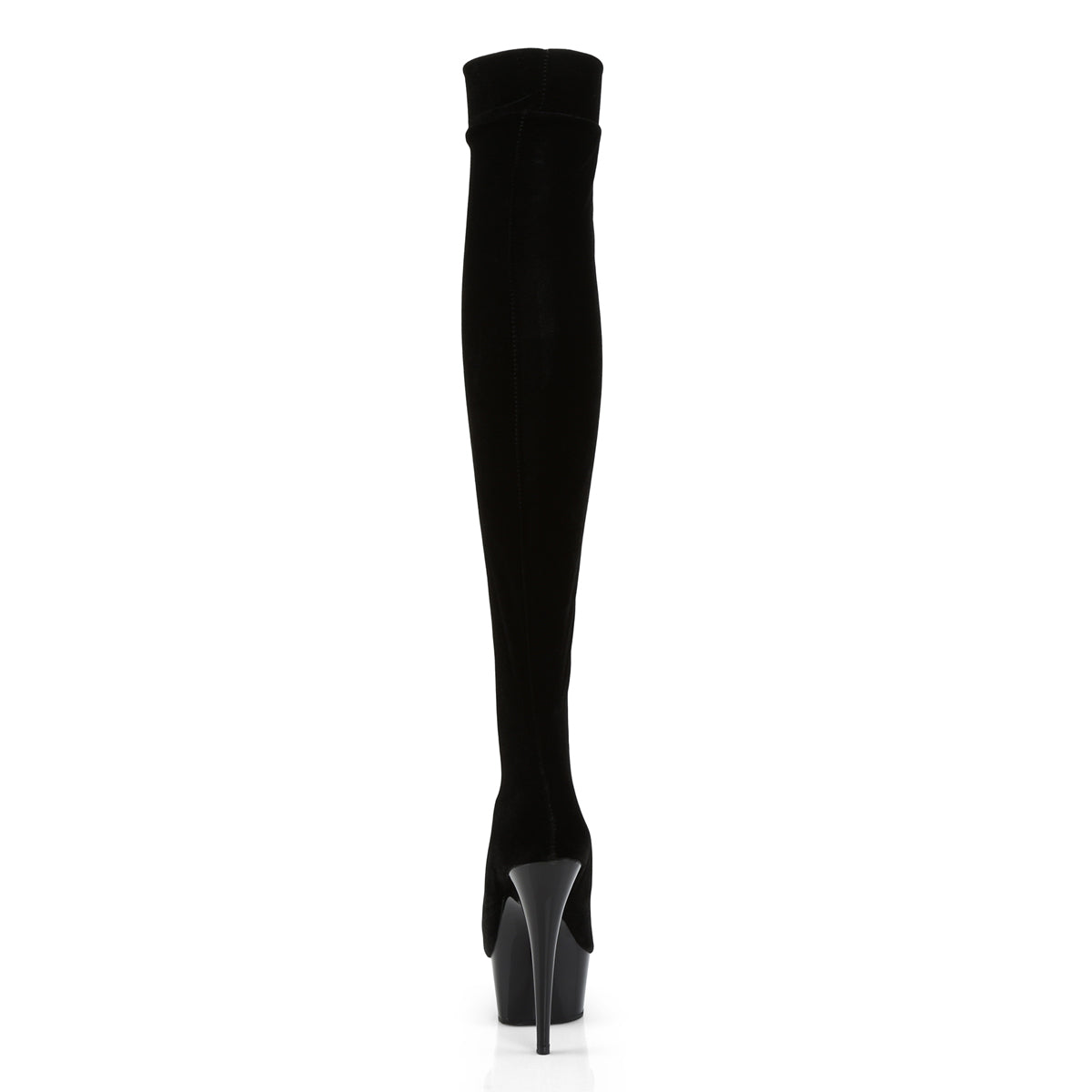 PLEASER Delight-3002 Black Stretch Velvet Skin Tight Exotic 6" Thigh Boots - A Shoe Addiction Australia