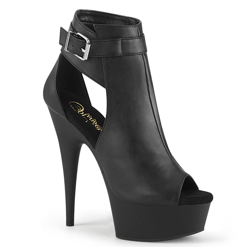 PLEASER Delight-600-10 Black Faux Leather Cut Out Exotic Club 6" Booties Heels - A Shoe Addiction
