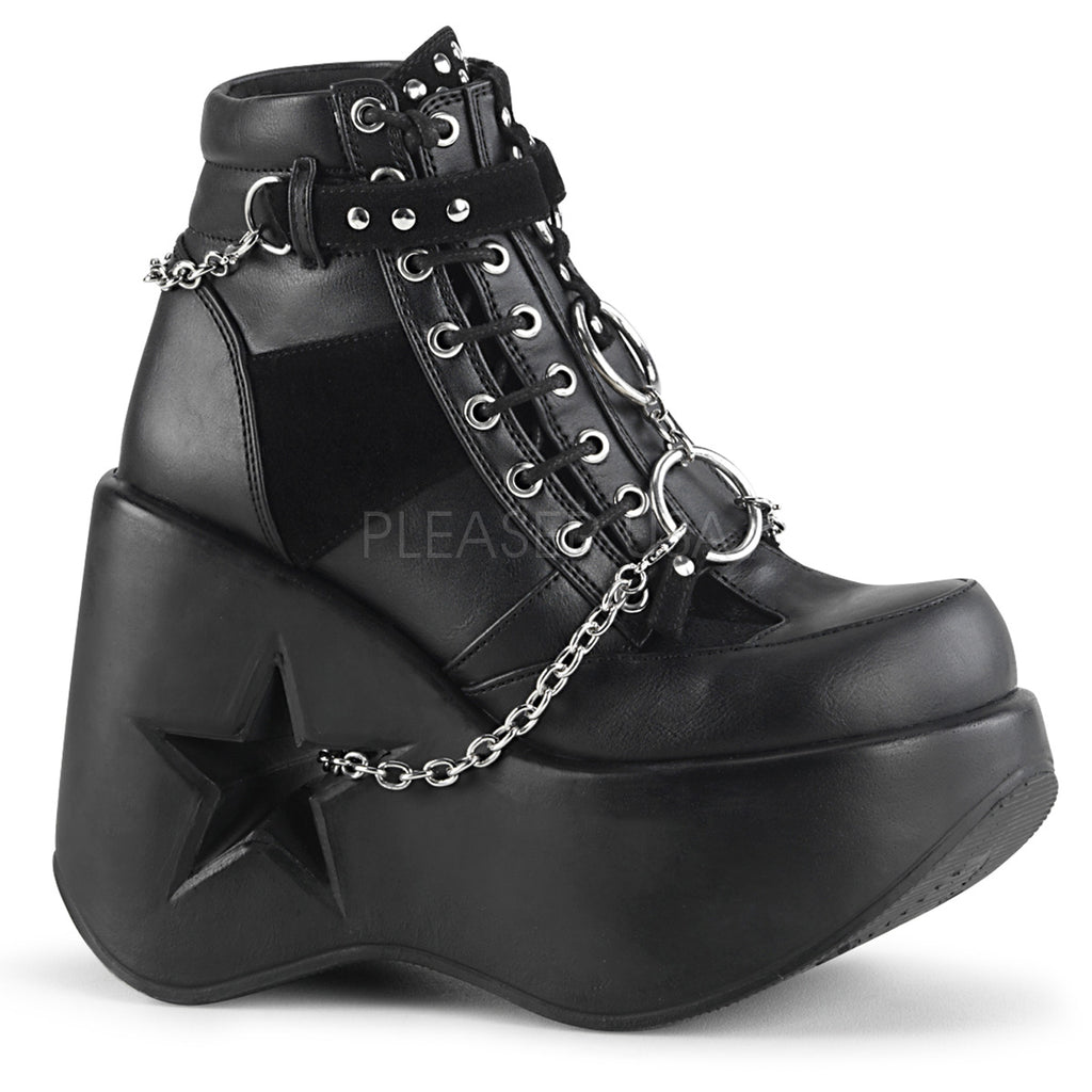 DEMONIA Dynamite-101 Goth Punk Star Cutout Cut Out Chains Platforms Wedges Heels - A Shoe Addiction