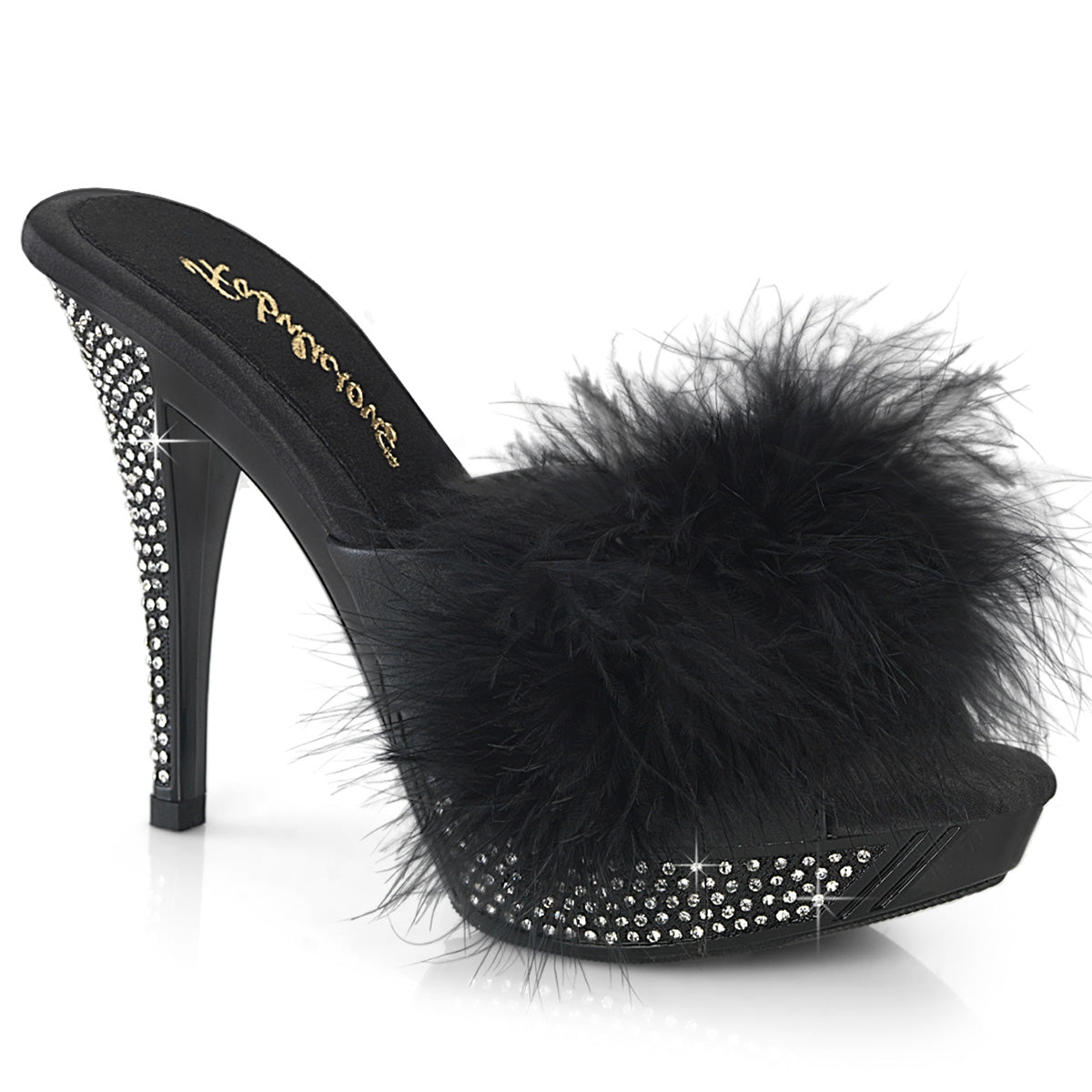 ELEGANT-401F - Blk Marabou-Faux Leather/Blk