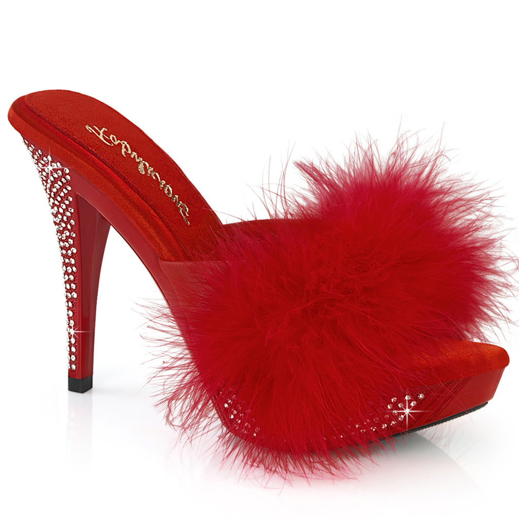 ELEGANT-401F - Red Marabou-Faux Leather/Red