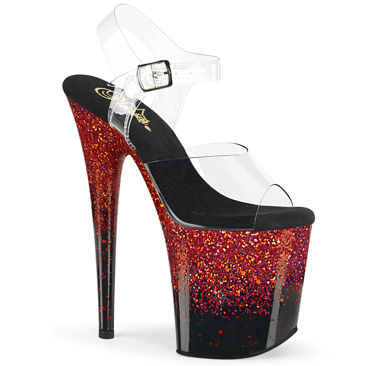 FLAMINGO-808SS - Clear/Black-Red Multi Glitter Heels